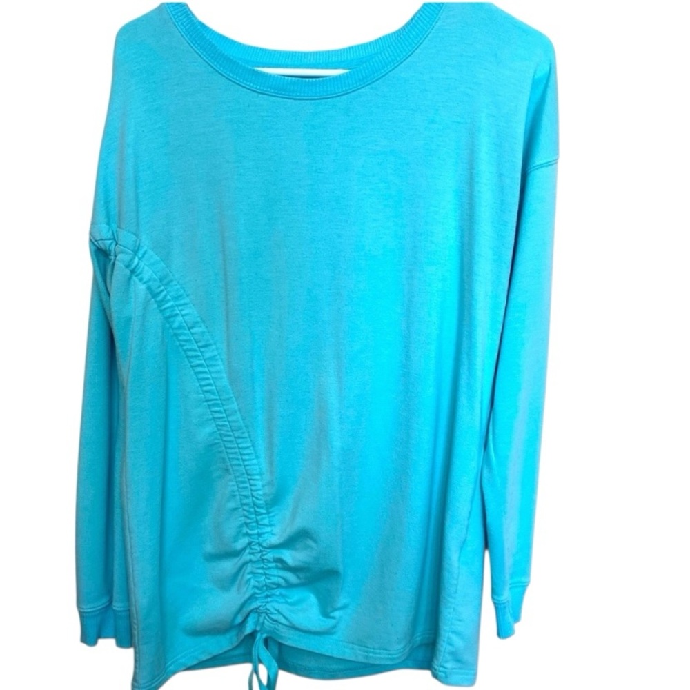 Ideology Lightweight Pullover Sweatshirt Aqua Blue Ruched Drawstring Medium